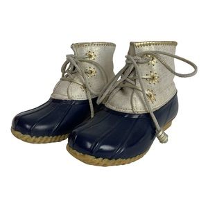 JACK ROGERS Chloe Metallic and Navy ‎ Fleece Lined Duck Boots Size 6